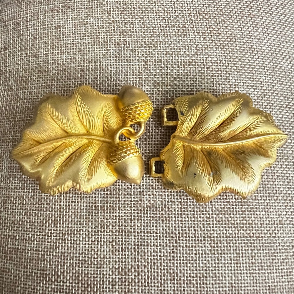 Vintage Paquette Gold Tone Leaf and Acorn Belt Buckle Medium Cottagecore